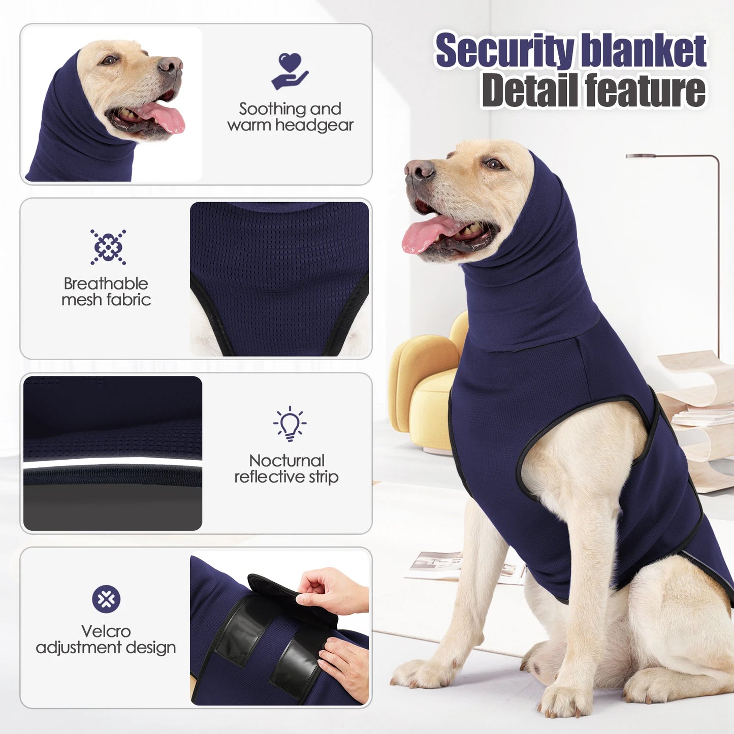 Dog Anxiety Vest and Coat-Keep Pet Calm, Dog Jacket for Thunder, Fireworks, Anti Anxiety Vest for Dogs and Cat Body and Ear